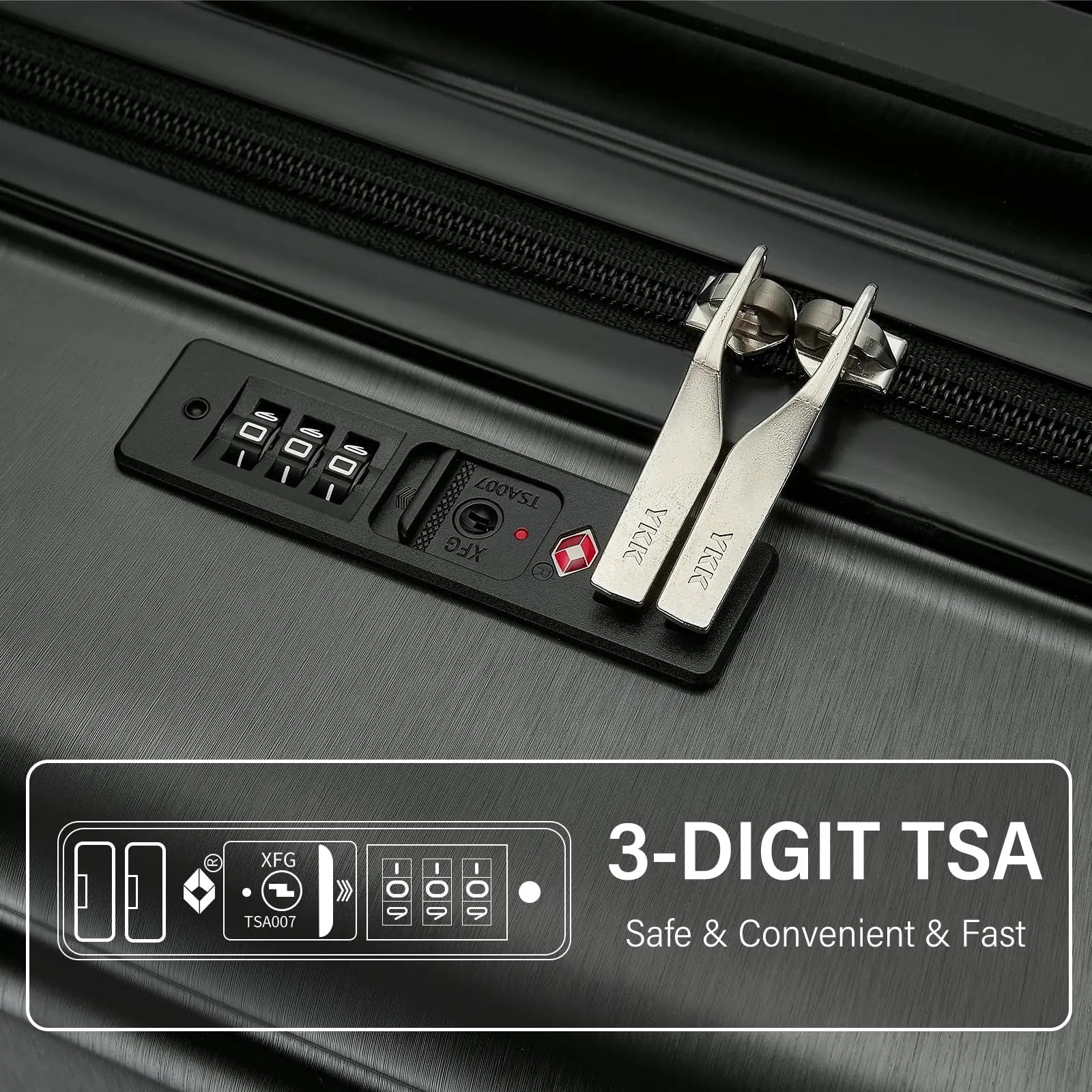 Ensemble de valises rigides ABS + PC KONO – serrure TSA, 4 roues 360°, cabine et soute