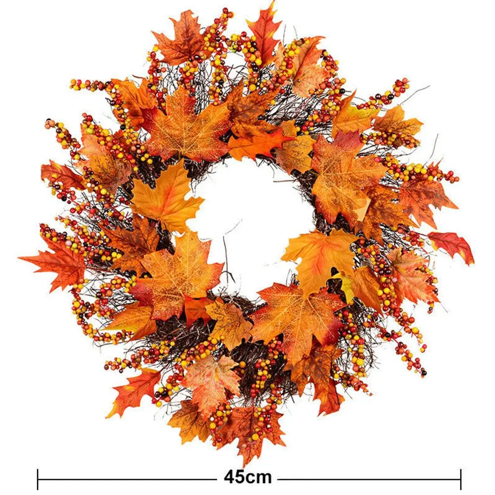 Autumn Flower Wreath for Door, 45cm, Decorative Halloween Fall Flower Wreath, Maple