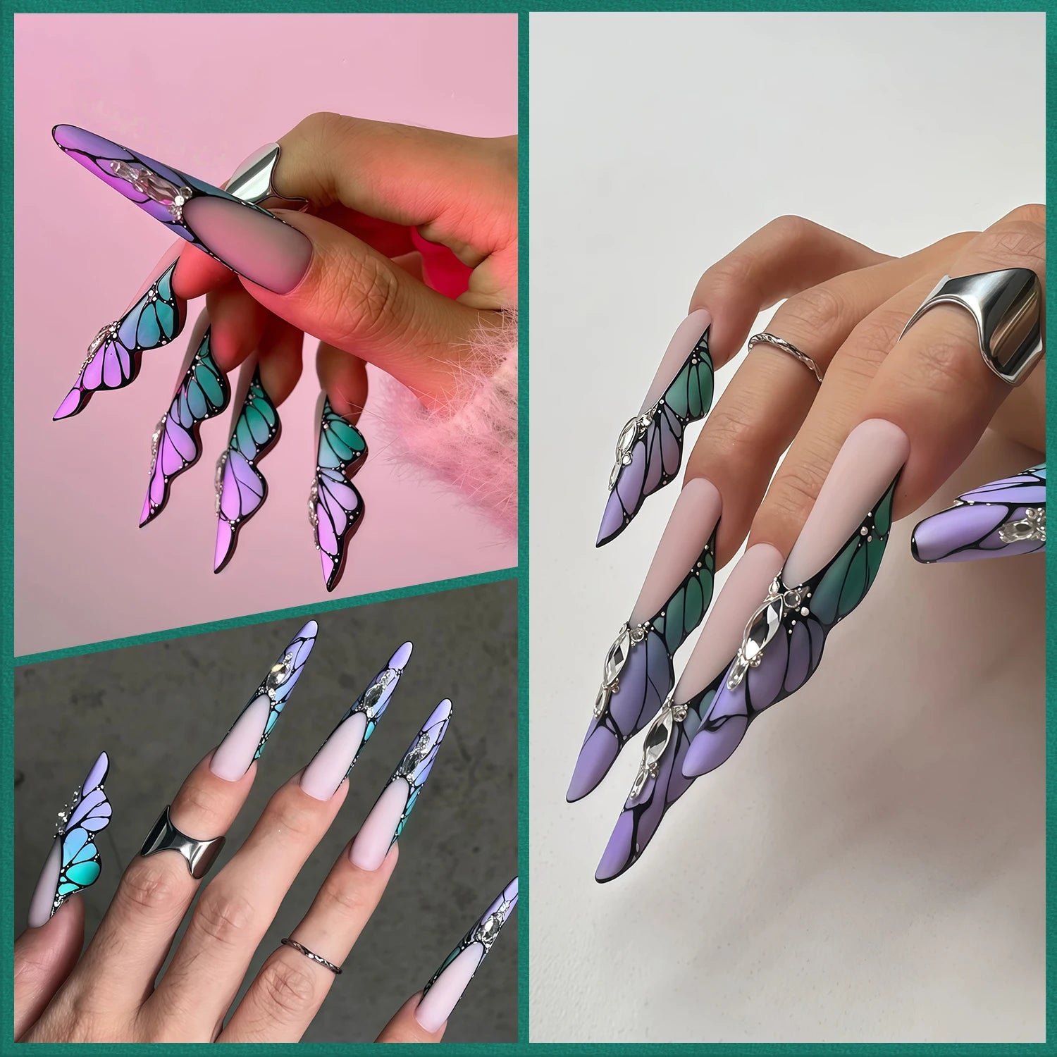 Papillon – Formes doubles pour ongles, 150 pièces