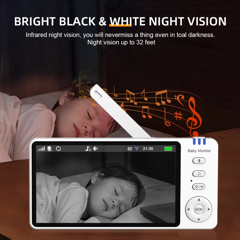 Video Baby Monitor, 720P HD IPS Screen, 5" Pan/Tilt Camera, 4x Zoom, Two-Way Audio, Night Vision, 3500mAh Battery, VOX Lullaby 