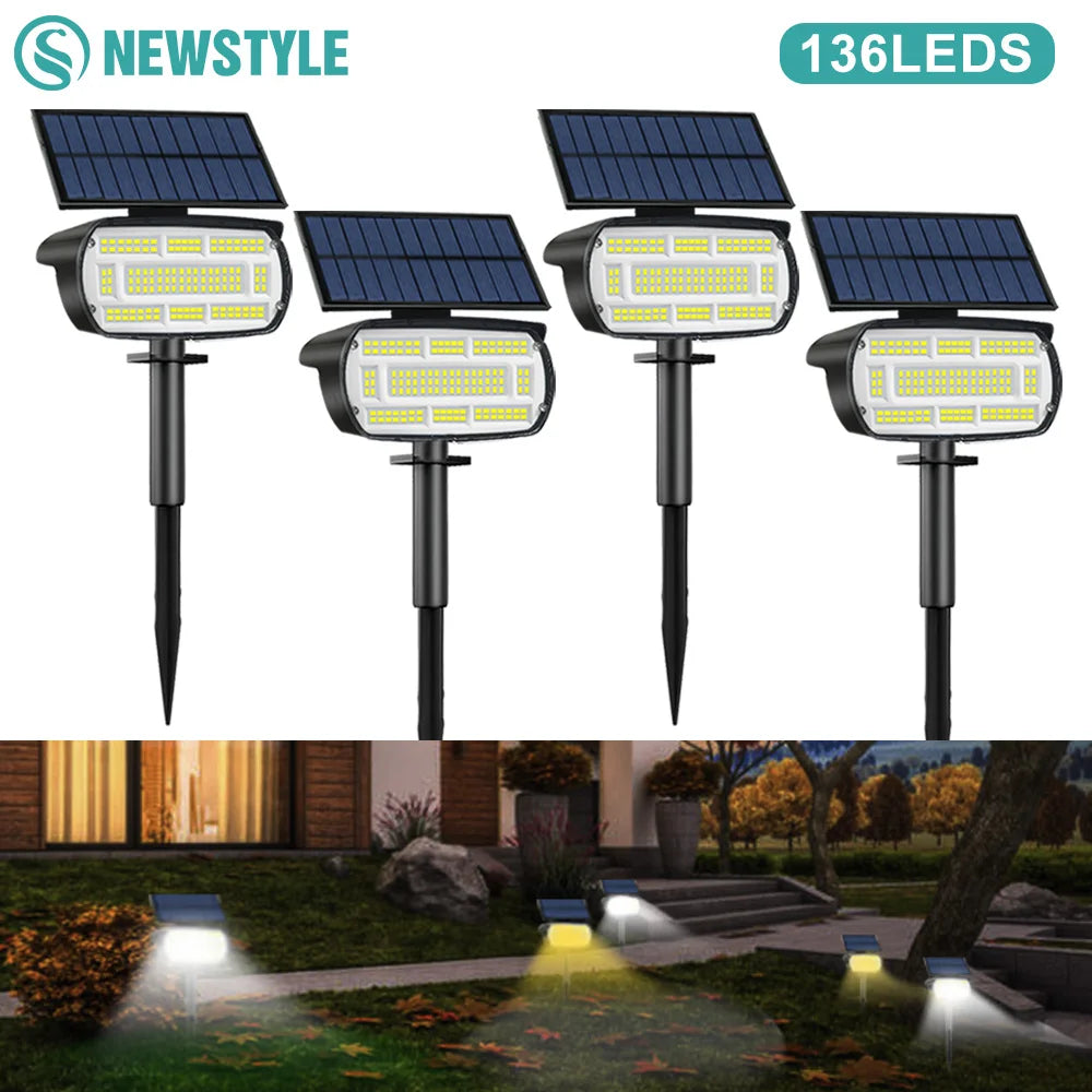 Spot Solaire Paysage 136 LED – Éclairage Extérieur Étanche pour Jardin, Allée et Voie