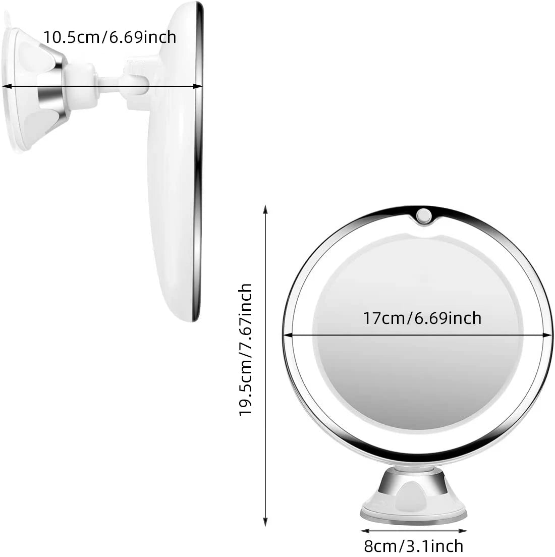 Miroir grossissant 10x flexible à ventouse avec éclairage LED