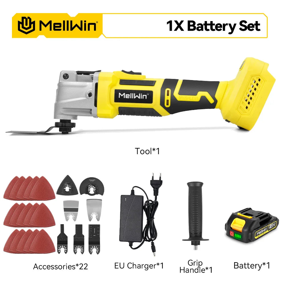 Outil multifonction oscillant sans balais MELLWIN – scie électrique, polisseuse et découpeur pour bois, compatible batterie Makita 18 V / 21 V