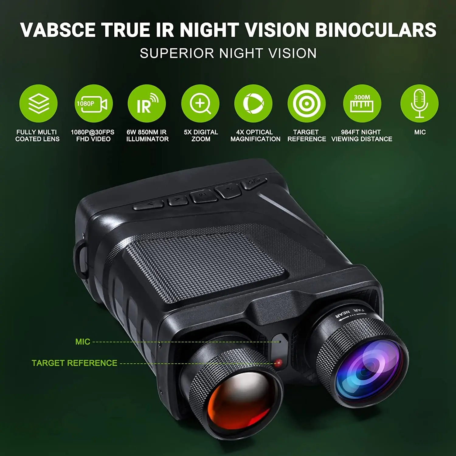 Jumelles de Vision Nocturne Numériques 1080p FHD – Zoom 5X, Infrarouge, Idéales pour Chasse, Camping et Surveillance Nautique