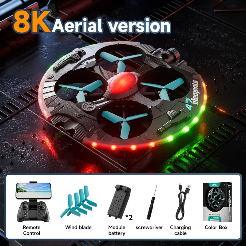 Mini Drone V47 RC UFO 2025 – Caméra 8K, LED, Détection de geste, Pulvérisation