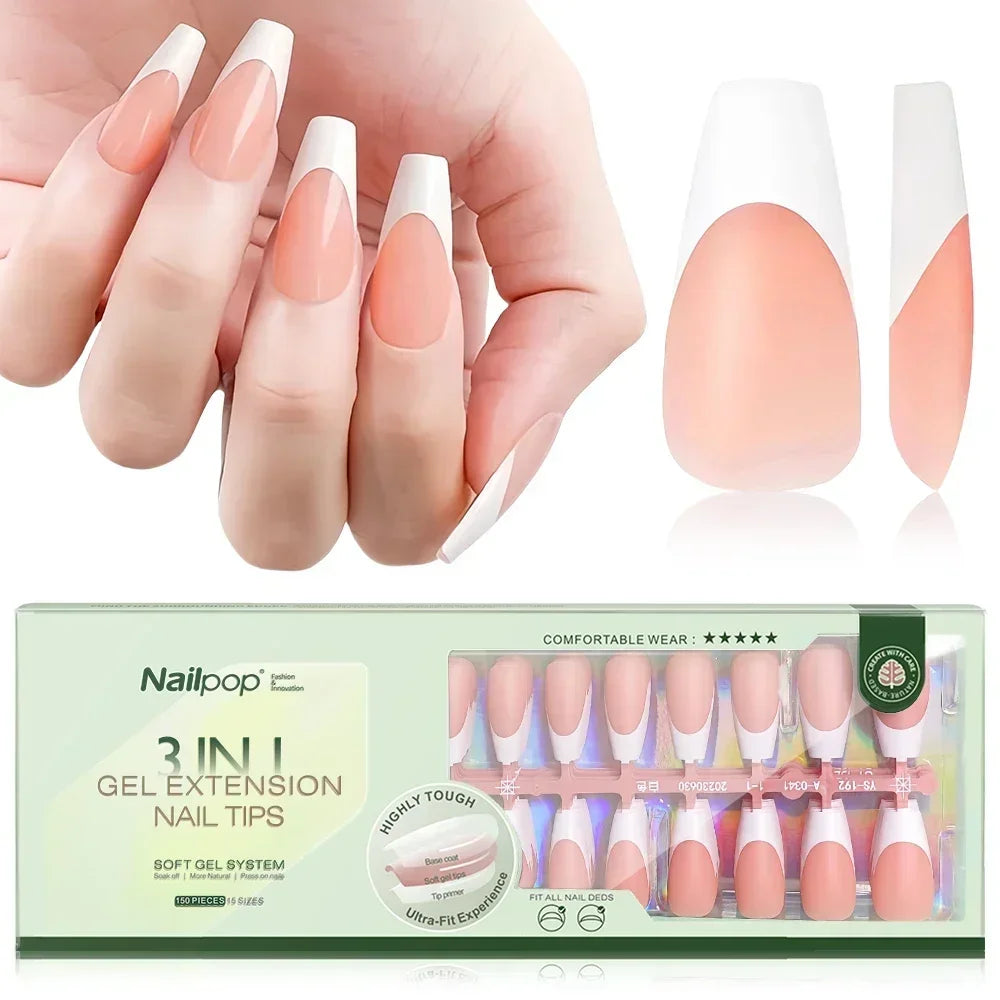 Extensions d’Ongles à Pointe Française Pré-Colorées - Nailpop 3 en 1&nbsp;