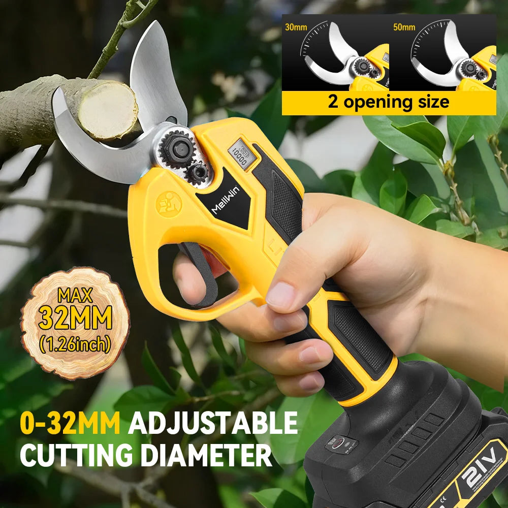 Sécateur électrique sans fil 32 mm MELLWIN – sans balais, cisaille pour arbres fruitiers et bonsaï, ciseaux d’élagage, compatible Makita 18 V / 21 V