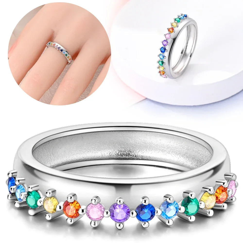 Colorful Zircon Sun Moon Star Stackable Rings for Women.