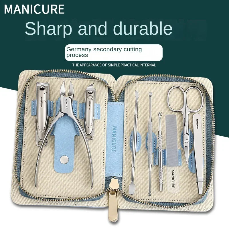 Kit de manucure et pédicure professionnel en acier inoxydable, coupe-ongles avec étui de voyage