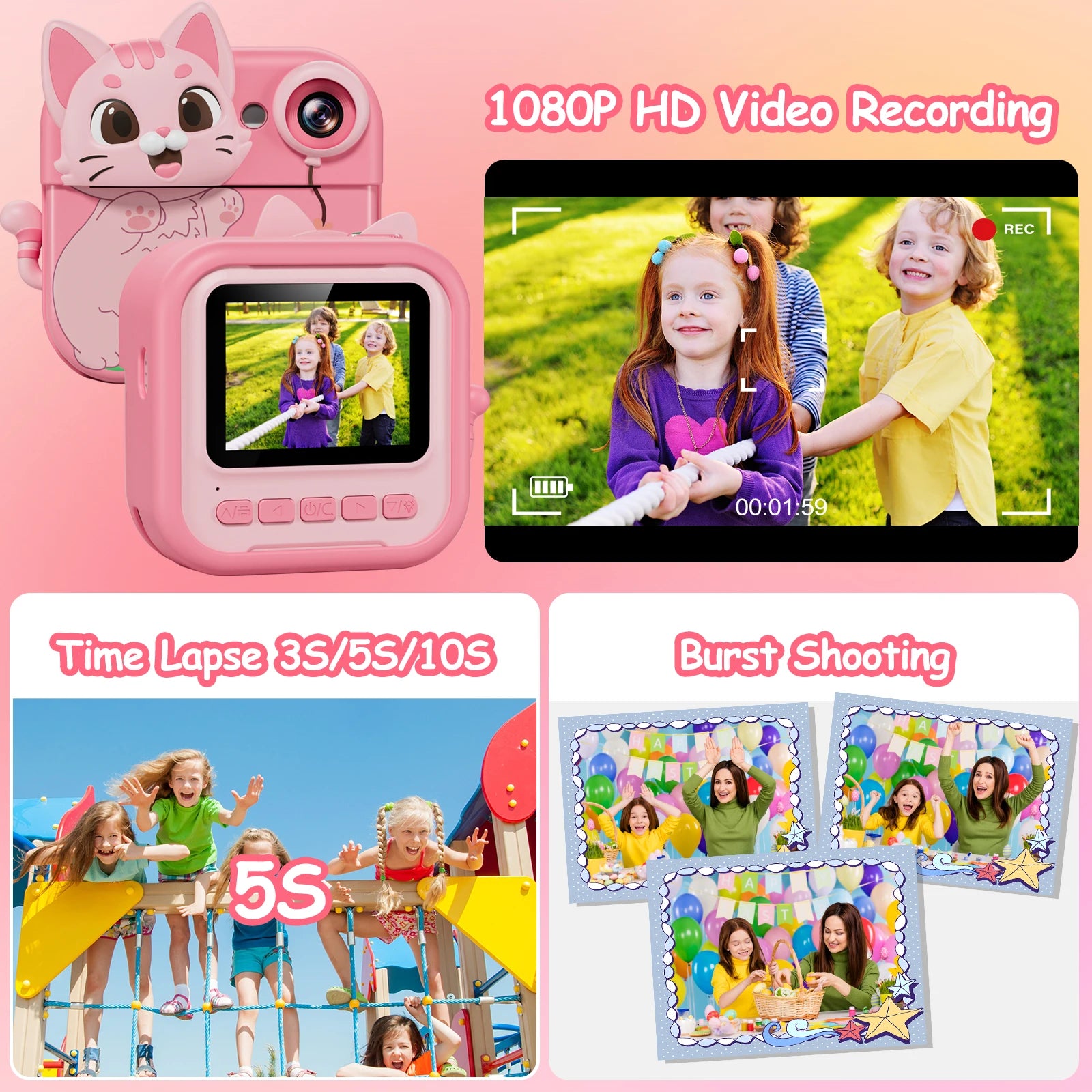 Kids Instant Print Camera, 2.4 Inch with 32GB SD Card and Printing Paper