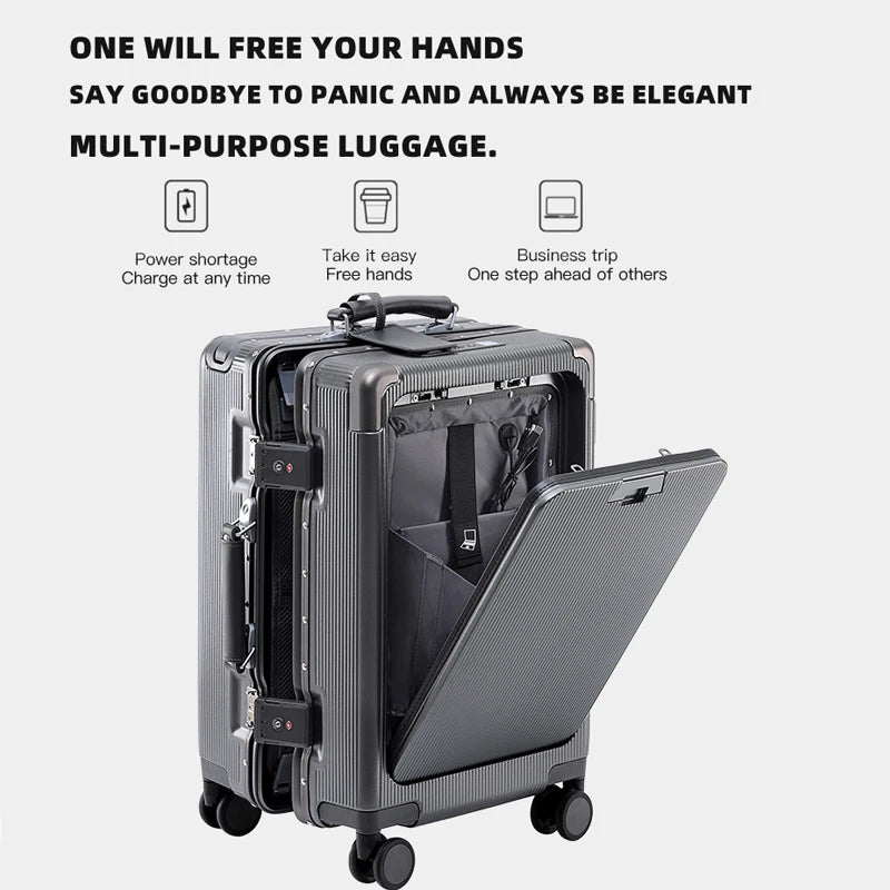 Valise rigide en PC avec ouverture frontale SUSHIMU – bagage à roulettes multifonctionnel, 20, 24 et 26 pouces