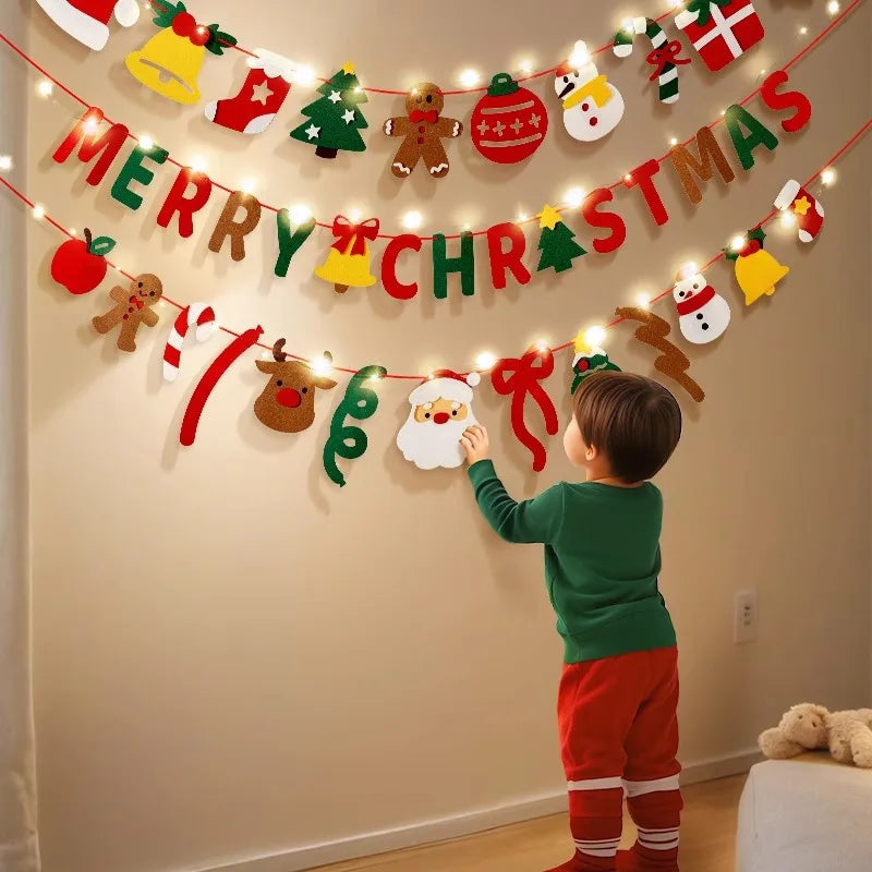 Bannière de Noël et Guirlande LED DIY, Décoration Fête et Maison, Ornements Joyeux Noël