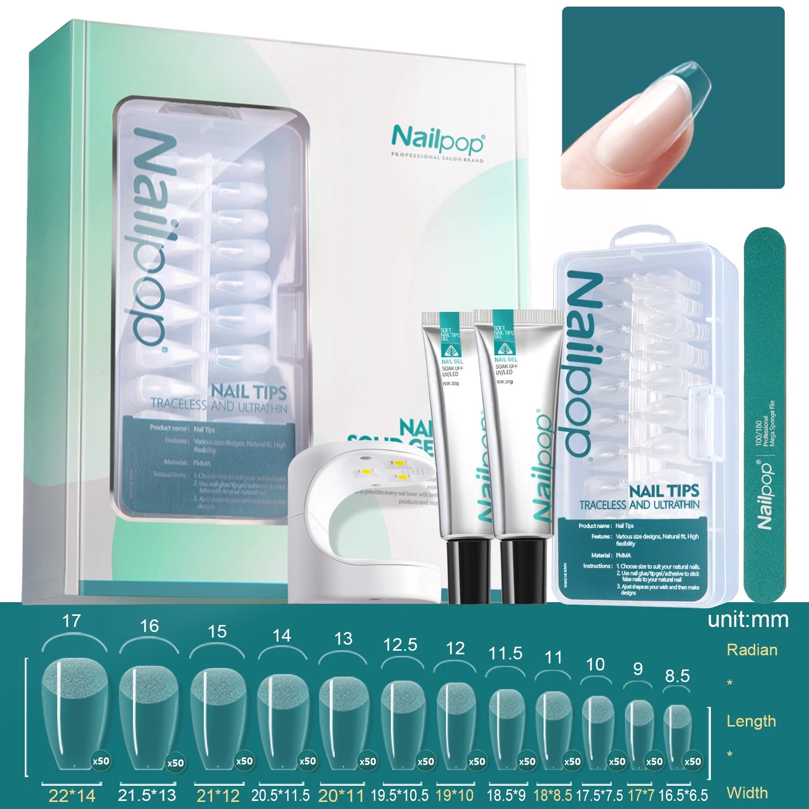 Gel UV Souple, Pointes, Lampe et Outils - Nailpop Kit d’Extension d’Ongles 600 pièces&nbsp;