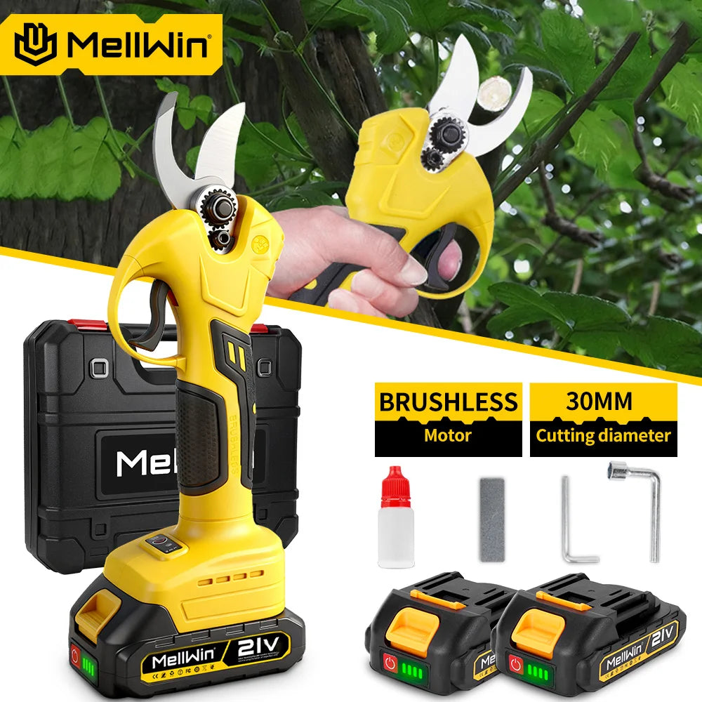 Sécateur Électrique Sans Fil 30 mm MELLWIN – Jardin, Branches d’Arbres Fruitiers, Compatible Makita 18V