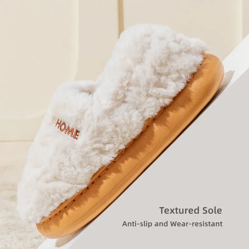 Pantoufles d'Hiver Chaudes en Peluche pour Femme et Homme, Chaussons en Coton pour la Maison, Semelle Antidérapantes, Douces et Confortables