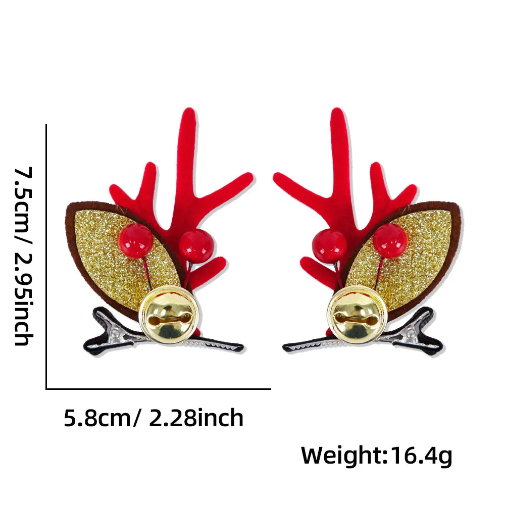 Accessoires pour cheveux de noël, bois en peluche rouge avec cloches, coiffure en épingle à cheveux oreilles de cerf