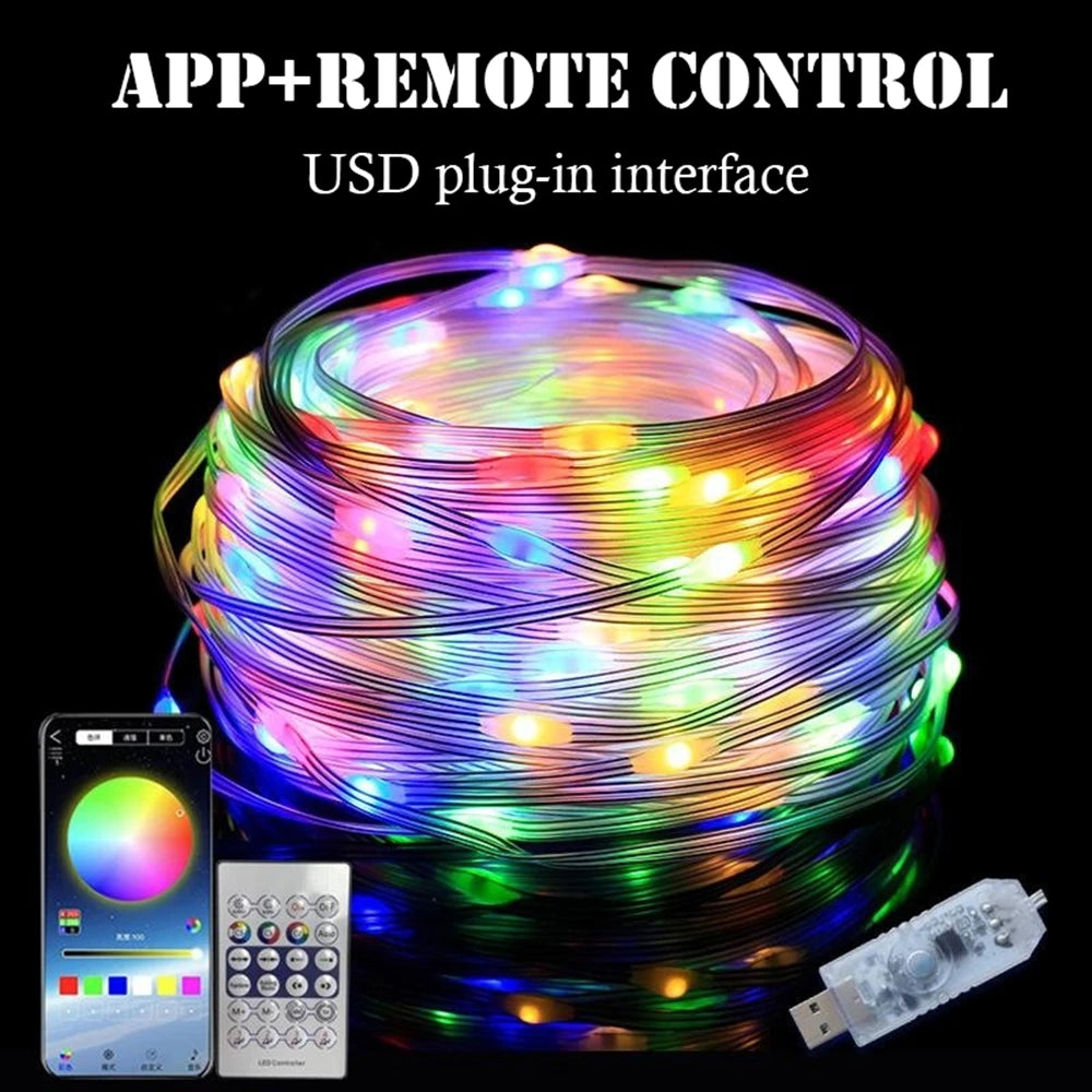 Smarte LED-Lichterkette 5M bis 40M – App-Steuerung + Fernbedienung, RGB mehrfarbig, IP65, ideal für Außenbereich & Partys