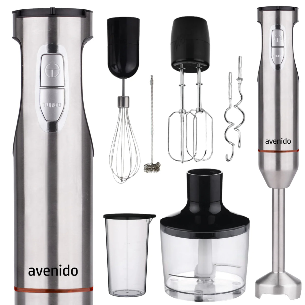 Mixeur Plongeant Multifonction 6-en-1 Avenido – 1800 W, 21 Vitesses, Mode Turbo, Hachoir 860 ml, Lames Titane