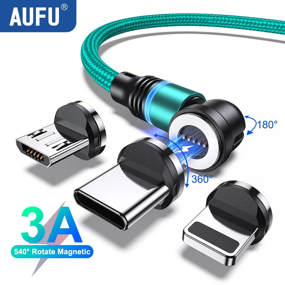 540° Rotatable Magnetic Micro USB/Type-C 3A Cable, Xiaomi, Samsung and iPhone 14