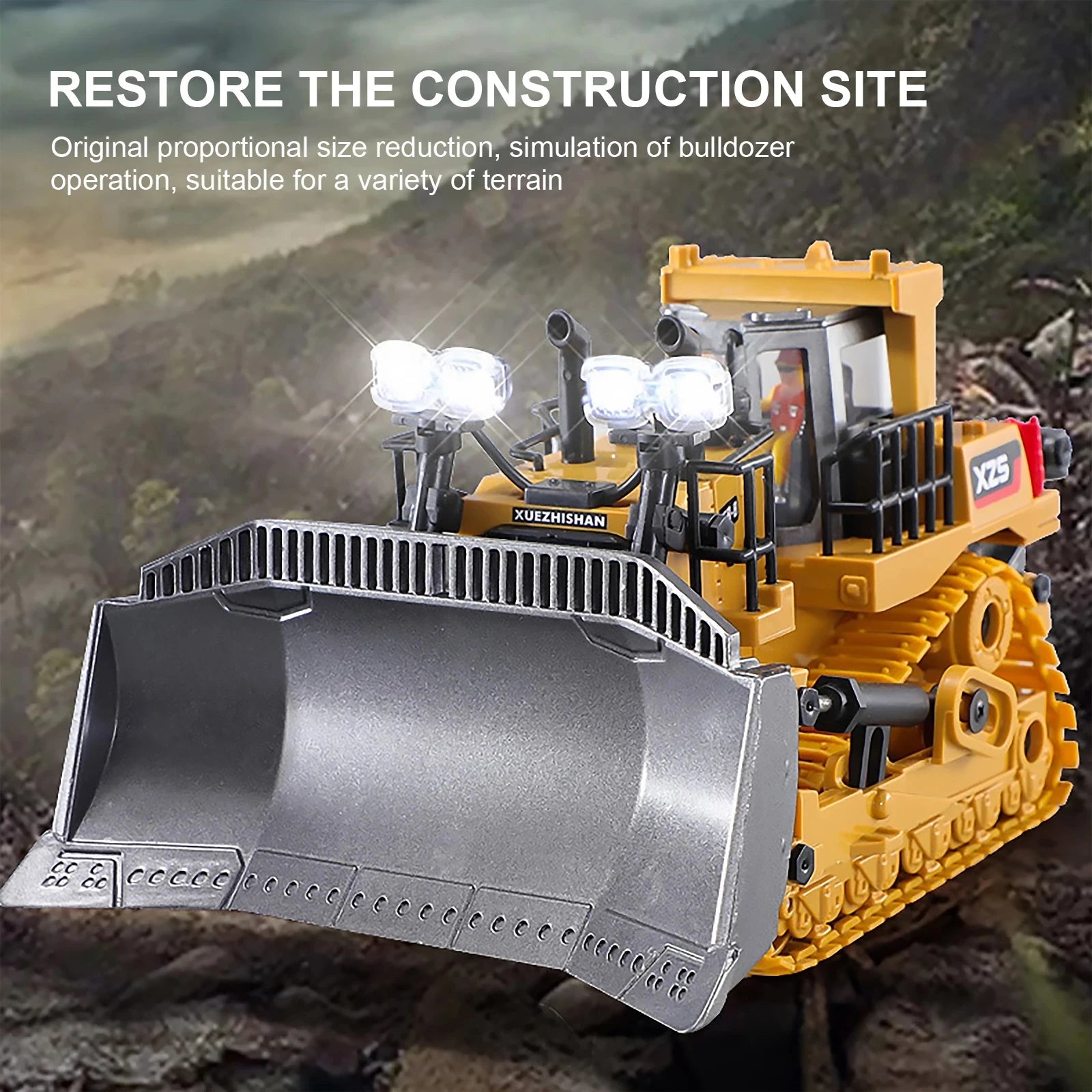 Multifunctional RC Bulldozer for Kids, 1:24 Scale 9CH, Plastic Excavator 