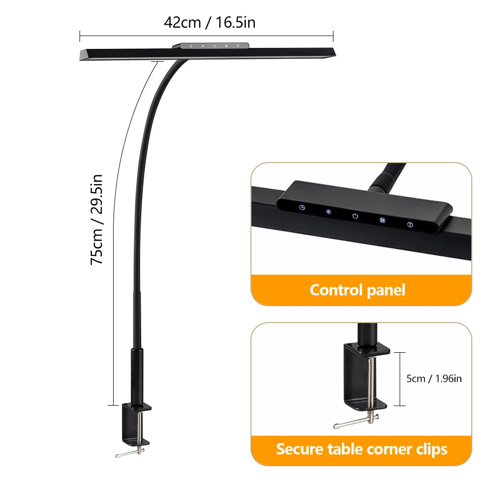 LED-Schreibtischlampe mit Vollspektrum – Augenschutz, flexibler Schwanenhals, stufenloses Dimmen, Touch-Steuerung, Zuhause und Büro