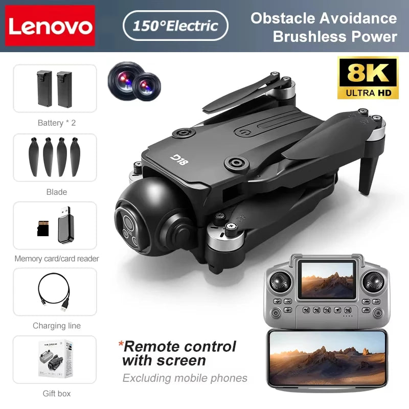 Drone Lenovo D18 8K HD double caméra photographie aérienne évitement d'obstacles moteur sans brosse 5G WIFI GPS retour 18000m quadrirotor