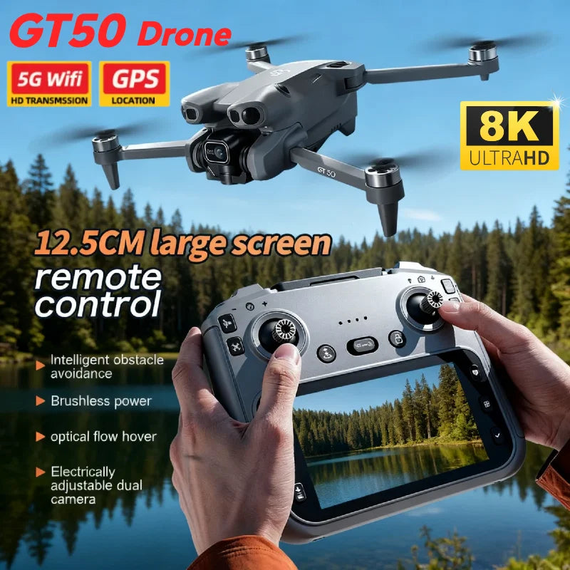 Drone GT50 Original – Double caméra 5G 8K, écran intégré, évitement d’obstacles