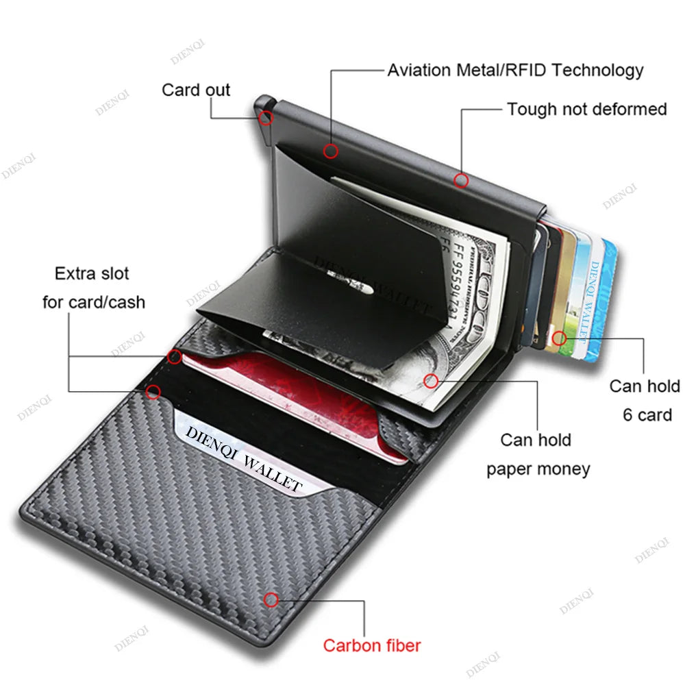 Men's Carbon Fiber Slim Aluminum Wallet Card Holder RFID Wallet Automatic Pop Up Bank Card Case