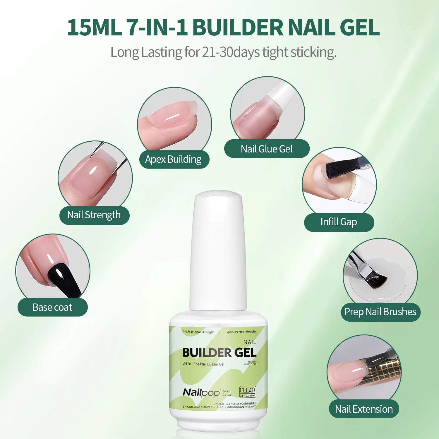 Gel Constructeur 7 en 1 – Multicolore Clair, Blanc, Rose, Nu 15ml