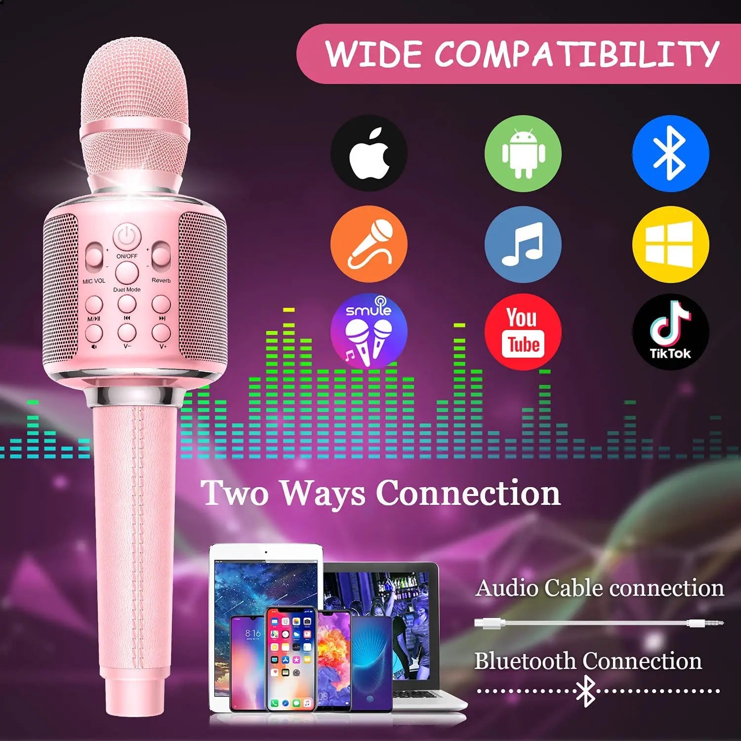 Portable Wireless Bluetooth Microphone for Adults and Children, Recording, Playing,