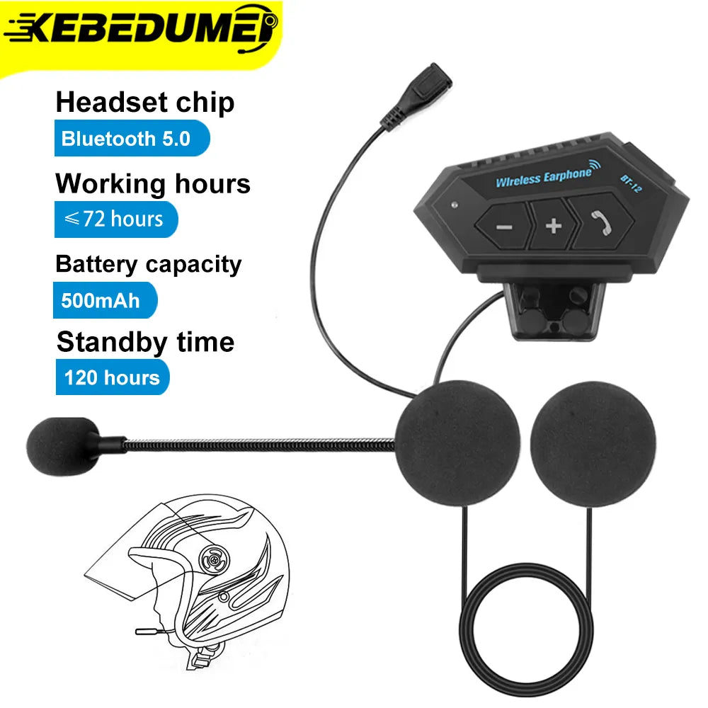 Motorcycle Bluetooth 4.2 Headset Helmet Communication Device Wireless BT Phone Stereo Hands-free Kit with Noise Reduction Microphone T2 