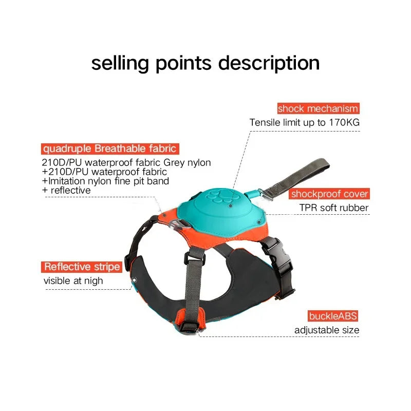 DOG HARNESS WITH INTEGRATED RETRACTABLE LEASH, 2 in 1, adjustable and breathable