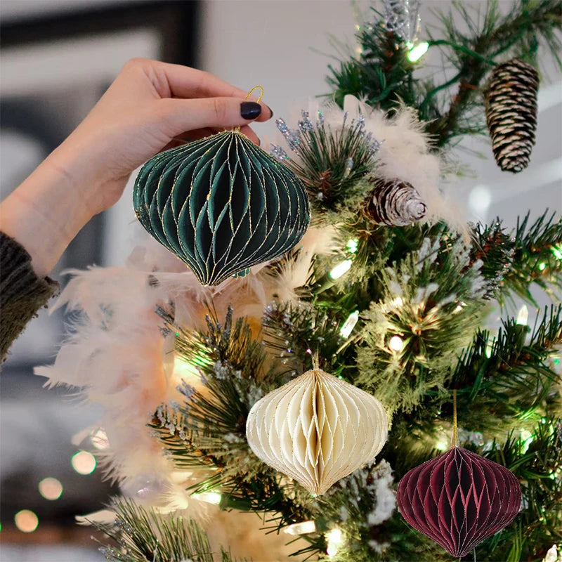 Mini boule d'arbre de Noël nid d'abeille en papier, ornement, décorations de maison