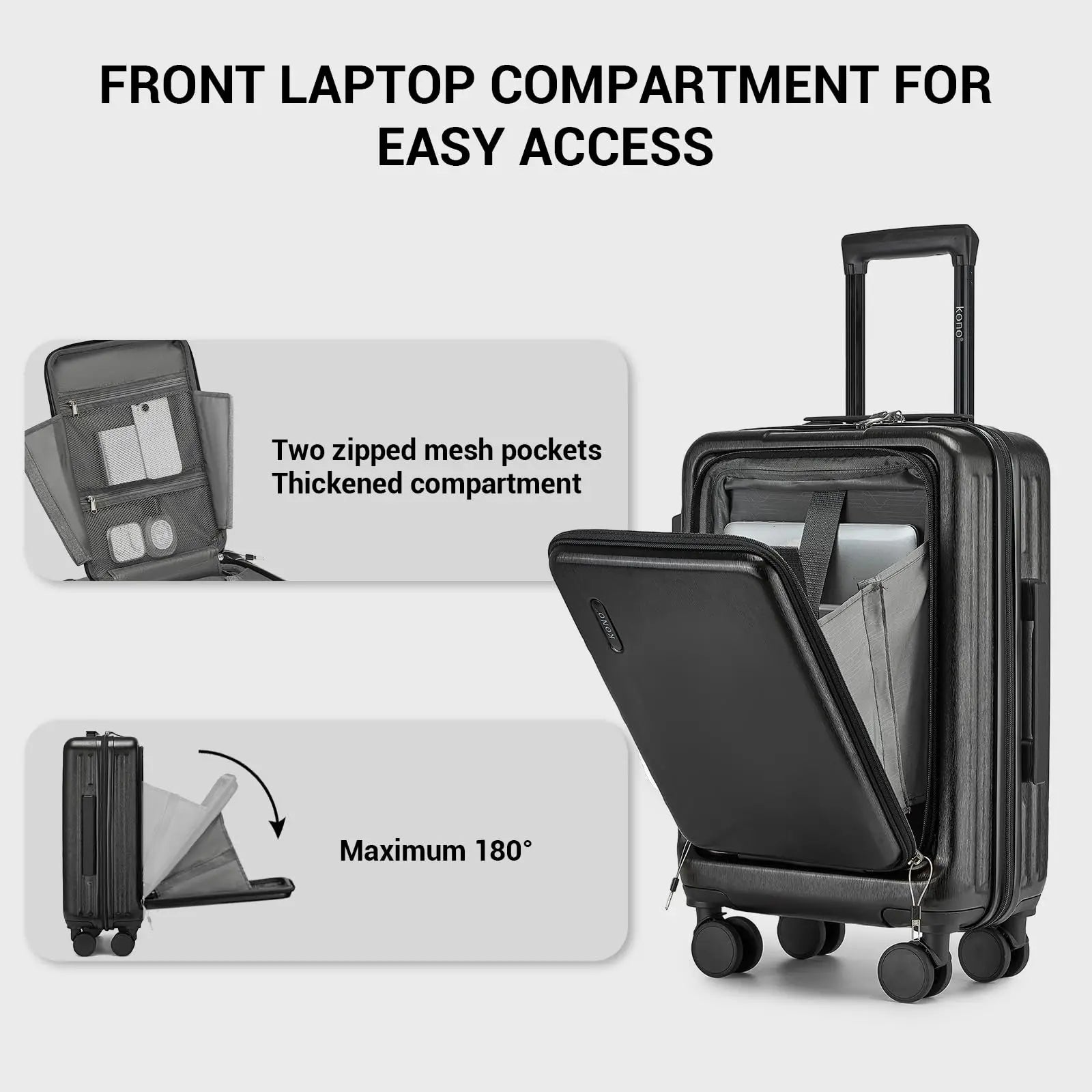 Coffret à bagages à main 20 pouces KONO 2 pièces – étui rigide ABS léger, 4 rouleaux doubles, serrure TSA, trousse à cosmétiques