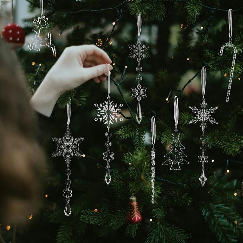 Pendentifs Flocons de Neige en Cristal – Lot de 8 Ornements Suspendus