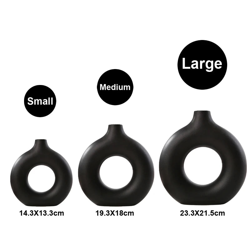 Nordic Circular Ceramic Vase Hollow Donuts Flower Pot Home Decoration Accessories Office Living Room Interior Decor Gift 