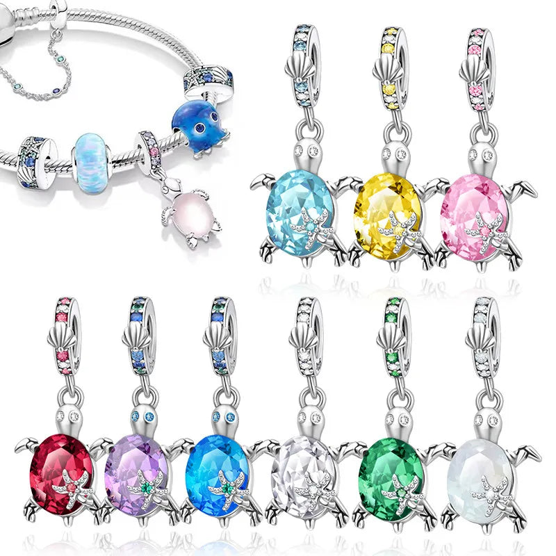 Sea Turtle Charm Beads for Women DIY Jewelry Octopus Beads Pink Blue Pendant Fit Pandora Bracelet 