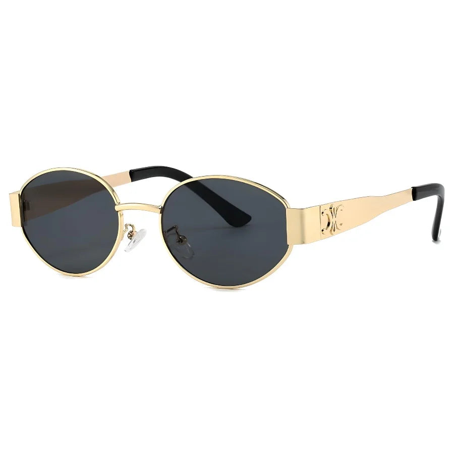 Unisex Oval Sunglasses Luxury Brand Metal Men Women Fashion Designer Eyewear Shades UV400