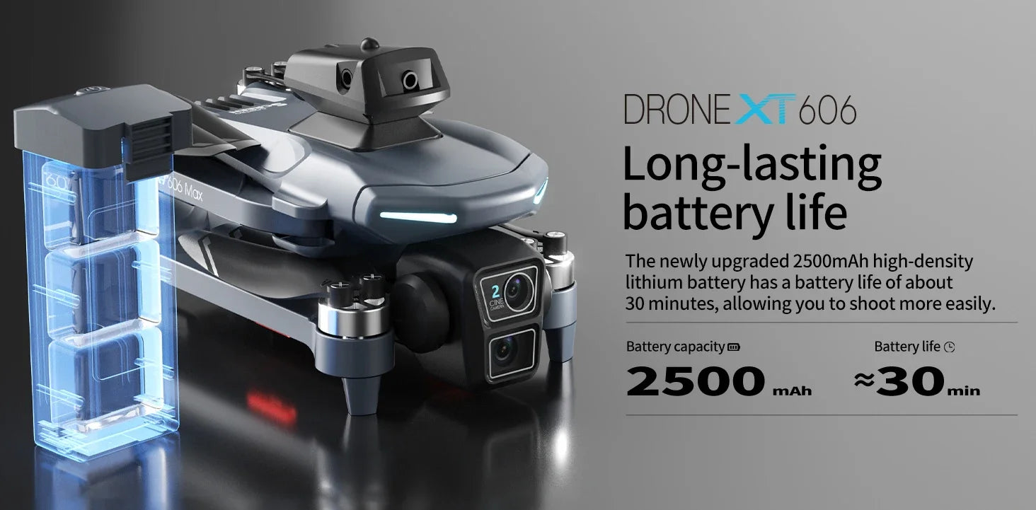XT606 GPS Drone 4K – Double caméra, cardan 3 axes PTZ, évitement d’obstacles, portée 3 km