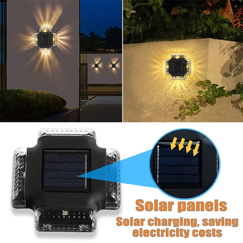 Waterproof LED Solar Wall Light, Four-Sided Spotlights, Garden Lighting, Courtyard Fence Decoration, 1-10Pcs