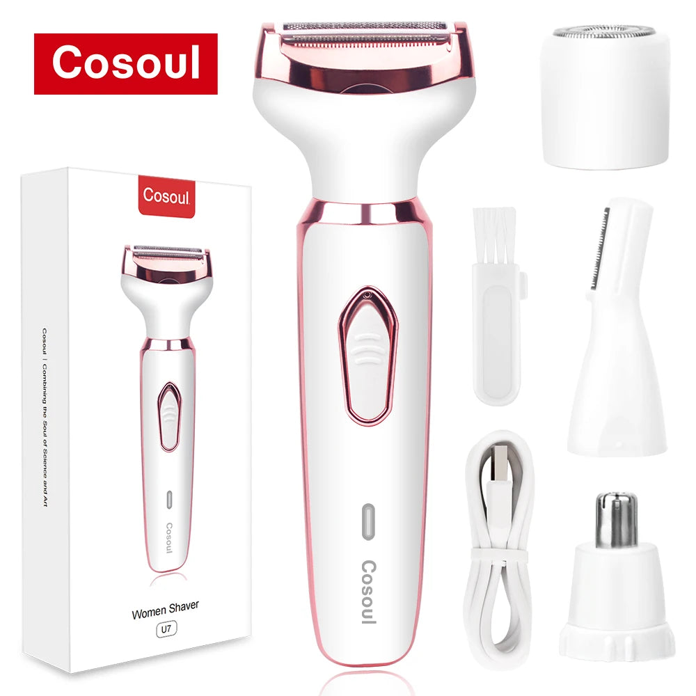 Rasoir électrique pour femme, pour le visage, les aisselles, le bikini, les jambes, le rasoir portable indolore 4 en 1 rechargeable sans fil pour le corps