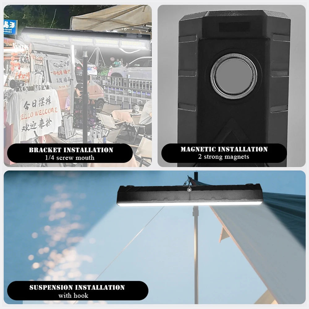 Lampe LED de Camping Rechargeable Magnétique – 210 LED, USB-C, 22 / 31 / 41 cm, Éclairage haute luminosité extérieur