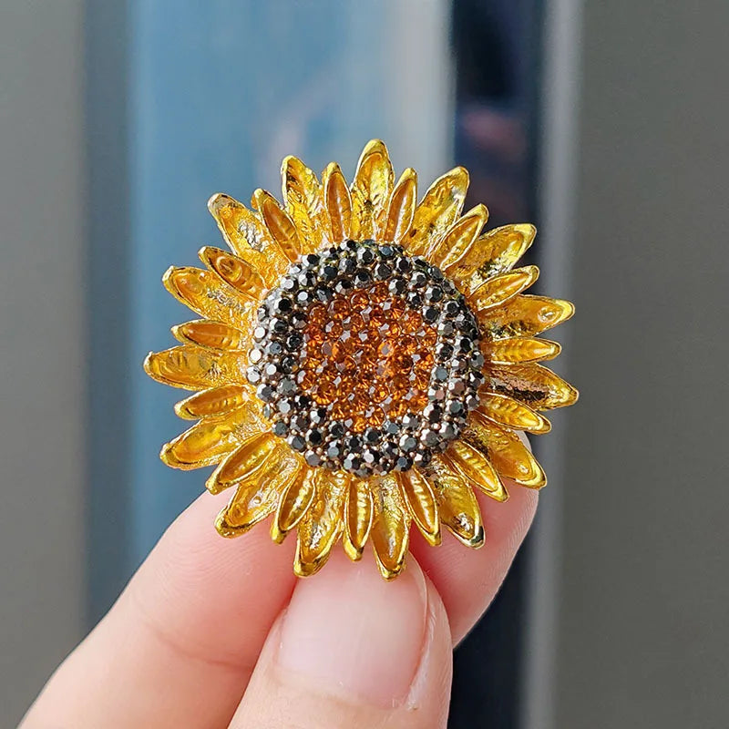 Luxuriöse Vintage-Strass-Sonnenblumen-Broschen für Damen, modische Blumen-Pflanzen-Brosche, Anstecknadeln