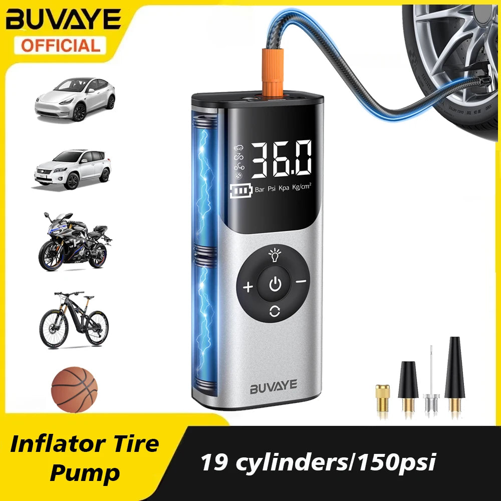 Electric Pump, Electric Car Tire Inflator, Portable Air Compressor for Motorcycles, Bicycle, Boat, Automatic Digital Inflator