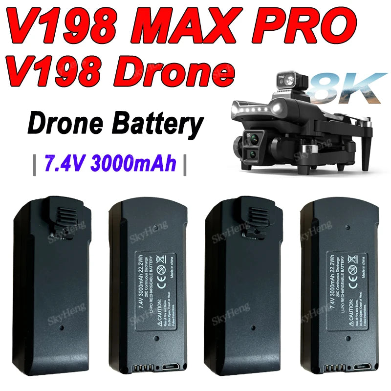 Batterie de Drone originale 7.4V 3000mAh V198 MAX PRO 8K pour V198 GPS RC Quadcopter, batterie de rechange, accessoires et pièces