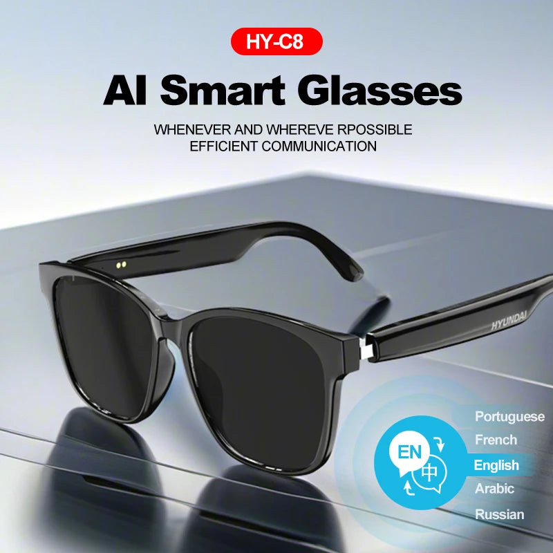 Lunettes intelligentes HY-C8 AI Traducteur de langue intelligent en temps réel Bluetooth sans fil, Lunettes de soleil intelligentes Hommes Femmes