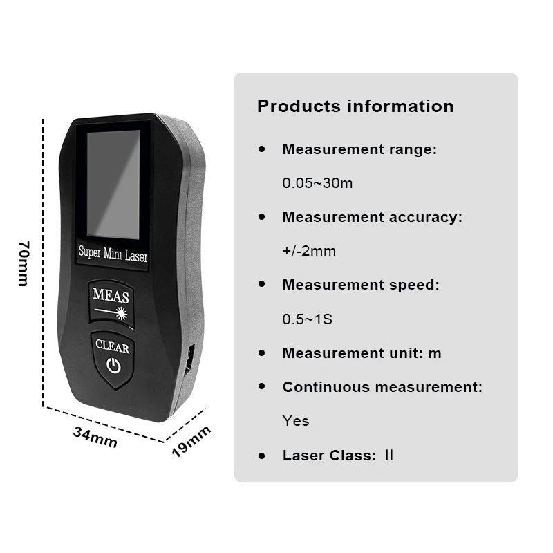 High Precision Digital Laser Distance Meter USB Rechargeable Construction Tool 30m