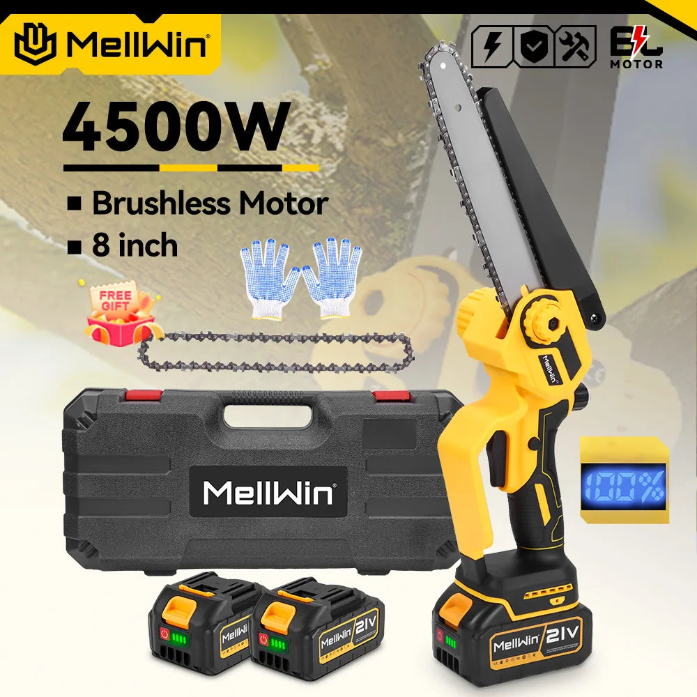 MELLWIN – scie à chaîne électrique sans balais de 8 pouces, tronçonneuse sans fil pour coupe du bois, outil de scie pour Makita, broche de batterie 18V