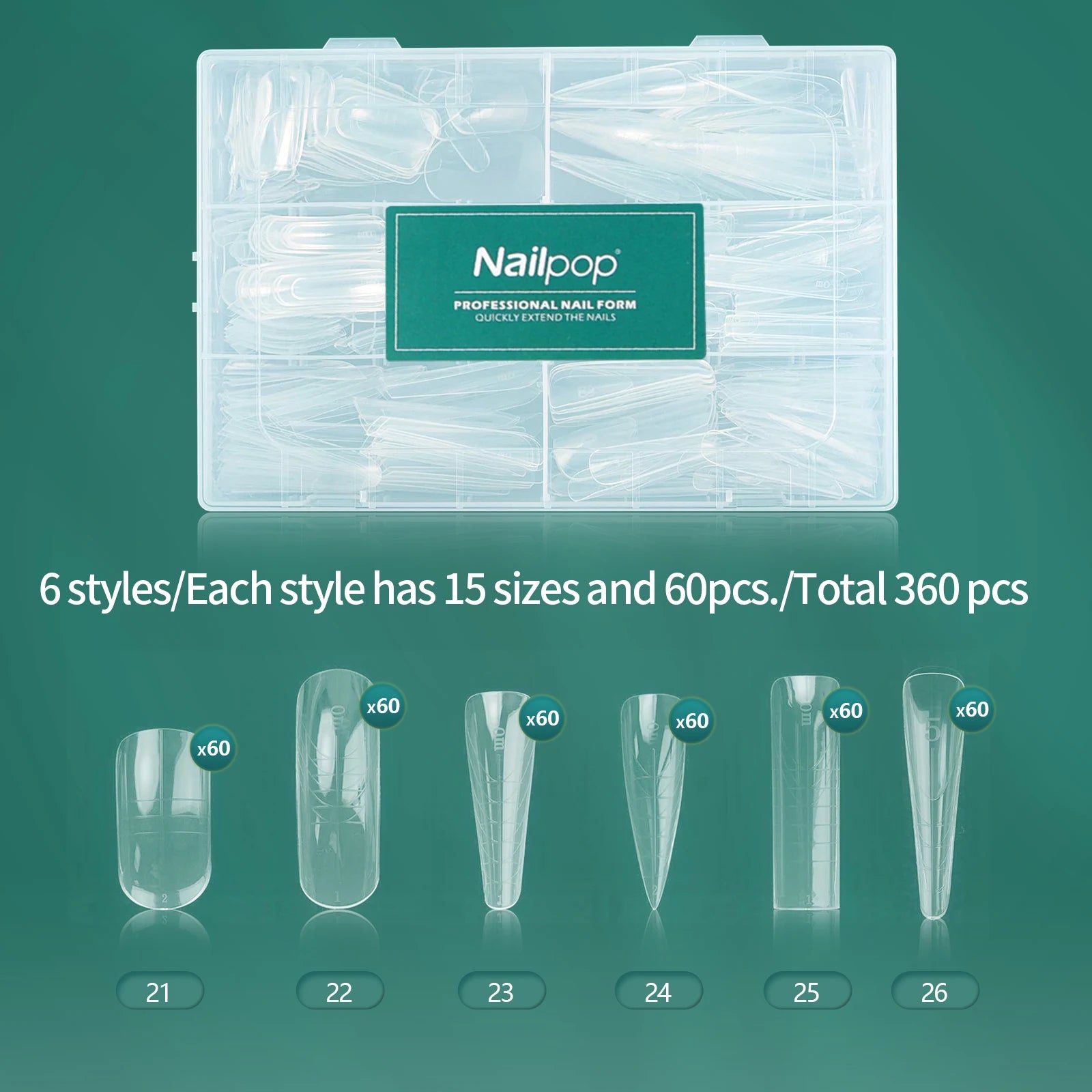 Moules réutilisables à double forme pour ongles, 75/150/288/360 pièces, avec échelle, différentes tailles et formes, kit DIY Nail Art