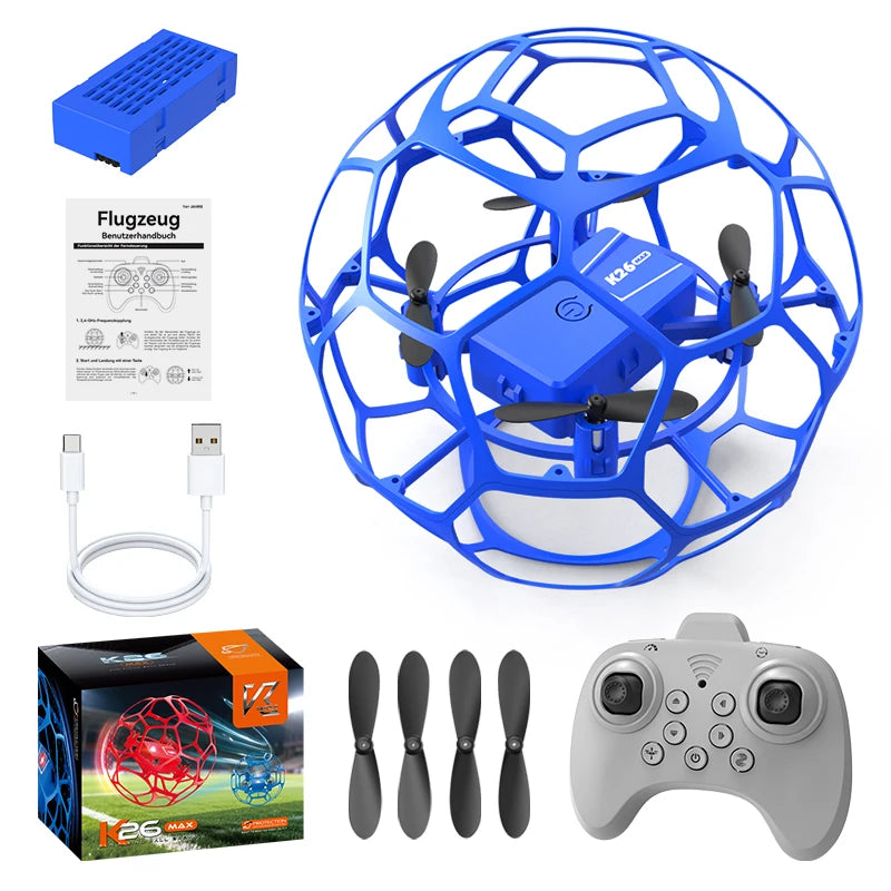 2026 K26 RC Football Drone 3D – Télécommande, protection complète, pression d’altitude, quadrirotor pour enfants et adultes